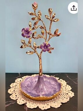 Cynthia Rowley New York Gold Tone Metal Purple Flower Jewelry Tree